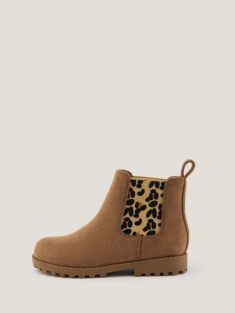 Monsoon Brown Suedette Leopard Print Chelsea Boots - Image 1 of 3 Monsoon Brown Suedette Leopard Print Chelsea Boots - Image 1 of 3