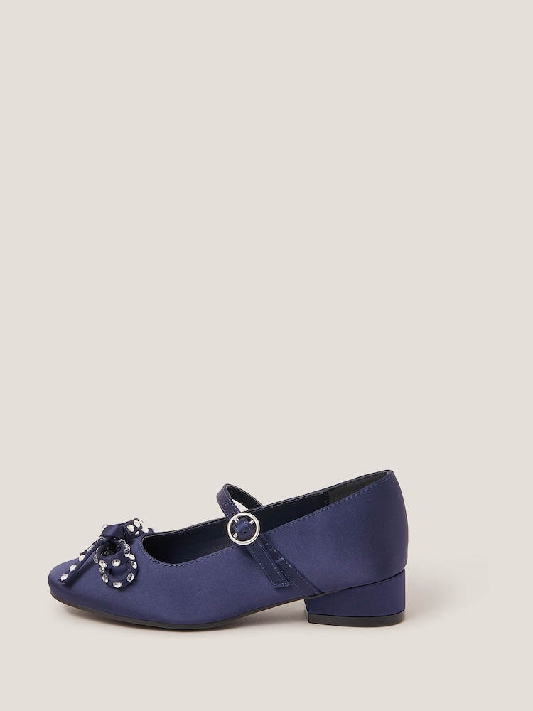 Monsoon Blue Diamante Bow Ballet Heels - Image 1 of 3 Monsoon Blue Diamante Bow Ballet Heels - Image 1 of 3