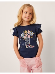 Monsoon Blue Floral Print Cowboy Boot Embroidered T-Shirt - Image 6 of 6