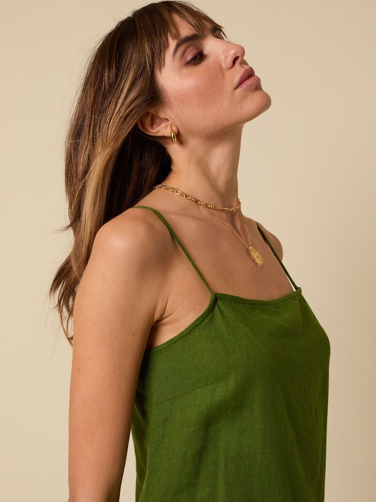 Nobodys Child Green Dua Linen Blend Longline Cami Top - Image 5 of 5