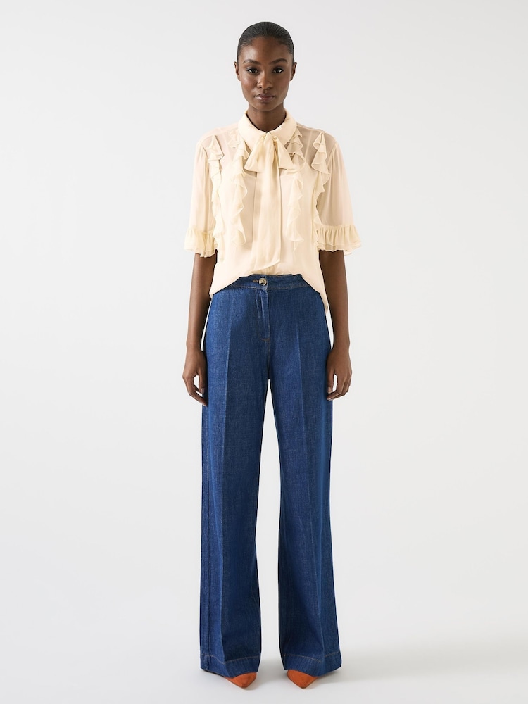 LK Bennett Corissa Viscose Frill Detail Chiffon Shirt - Imagen 1 de 3