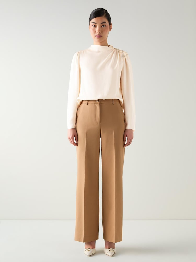 LK Bennett Cream Samantha Plain Viscose Button Shoulder Blouse - Image 1 of 3
