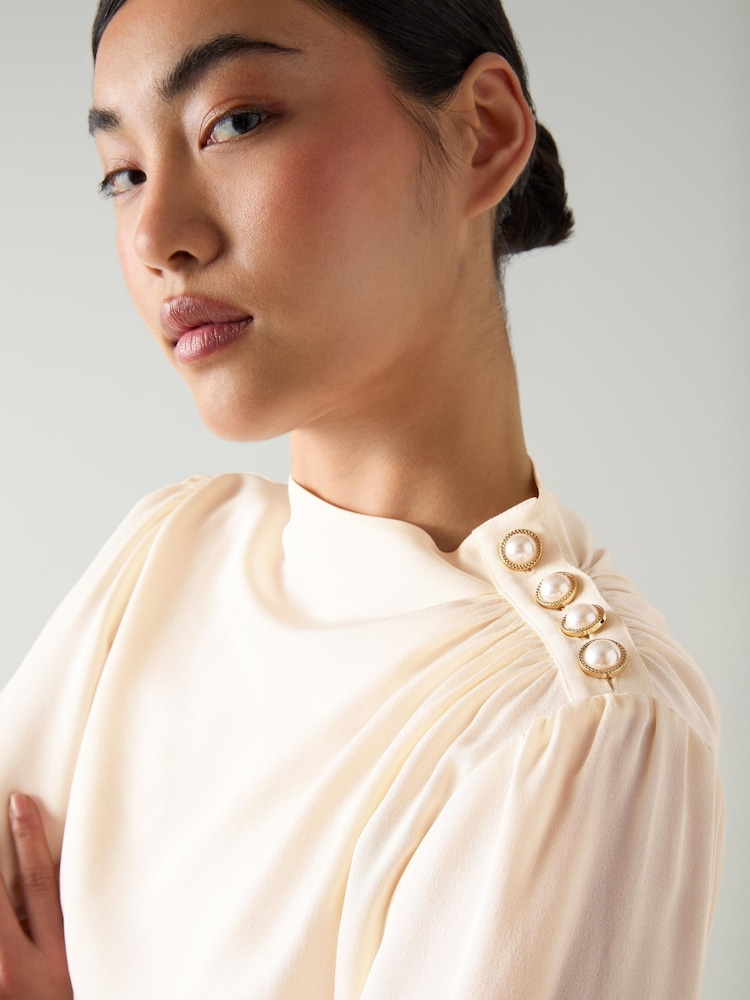 LK Bennett Cream Samantha Plain Viscose Button Shoulder Blouse - Image 3 of 3