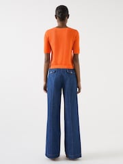 LK Bennett Orange Nerys Dark Cotton Blend Bow Detail Knitted Top - Image 2 of 5