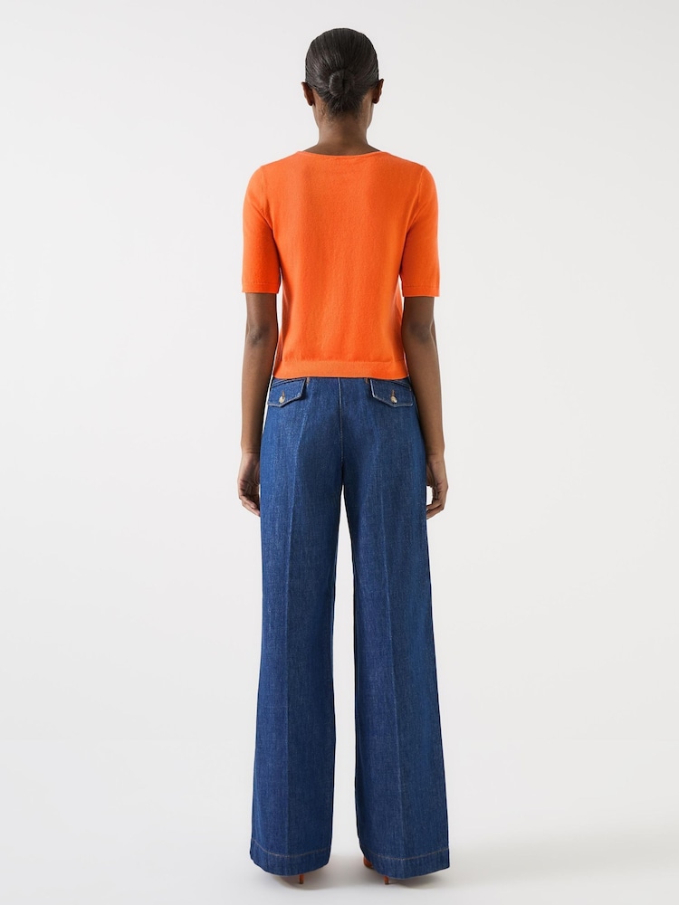 LK Bennett Orange Nerys Dark Cotton Blend Bow Detail Knitted Top - Image 2 of 5