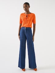 LK Bennett Orange Nerys Dark Cotton Blend Bow Detail Knitted Top - Image 3 of 5