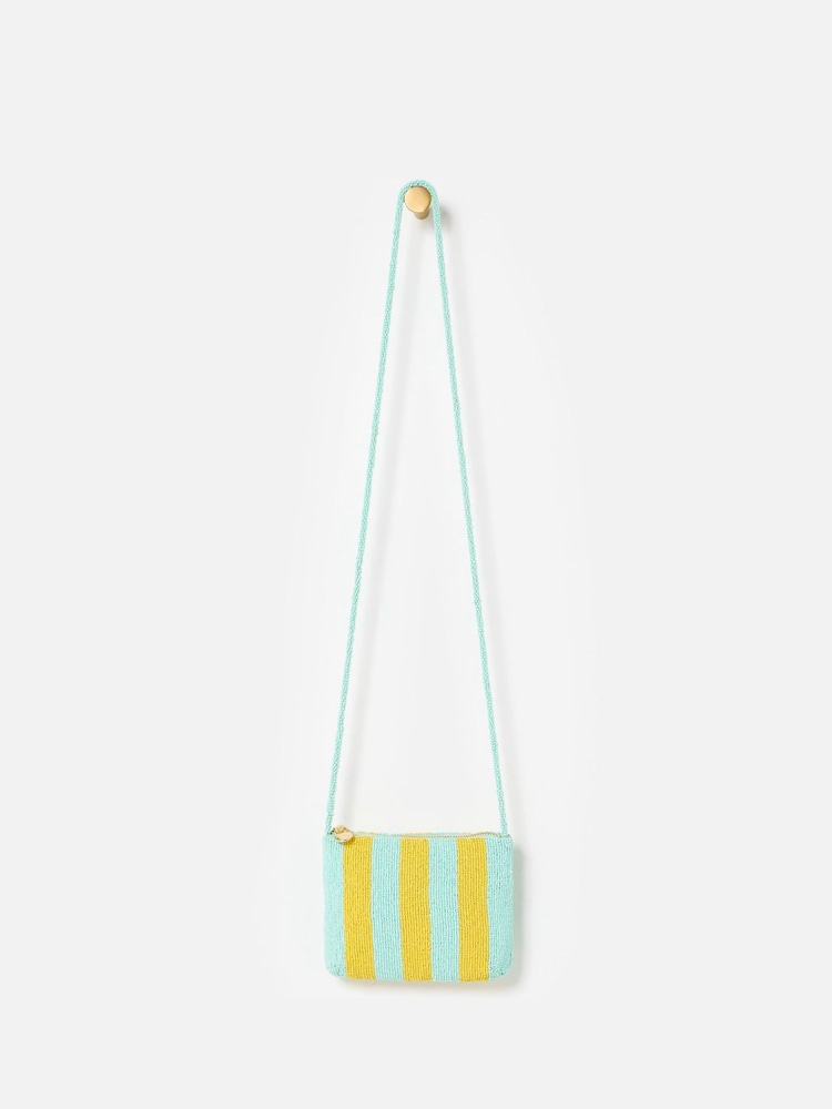 Oliver Bonas Yellow Striped Beaded Cross-Body Bag - Image 1 of 7 Oliver Bonas Yellow Striped Beaded Cross-Body Bag - Image 1 of 7