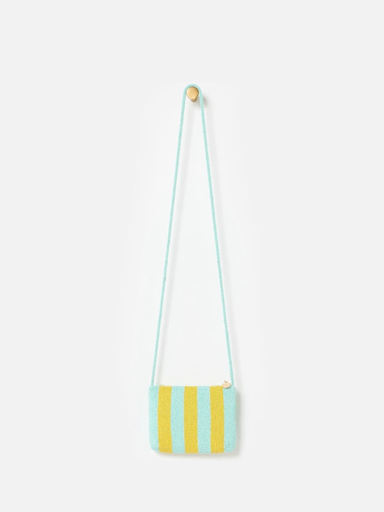 Oliver Bonas Yellow Striped Beaded Cross-Body Bag - Image 2 of 7