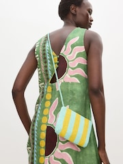 Oliver Bonas Yellow Striped Beaded Cross-Body Bag - Image 7 of 7