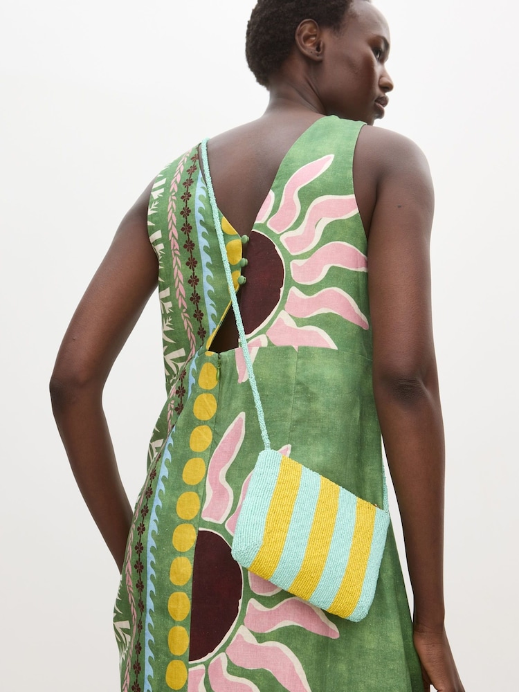 Oliver Bonas Yellow Striped Beaded Cross-Body Bag - Image 7 of 7