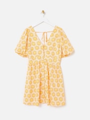 Oliver Bonas Yellow Sunburst Print V-Neck Mini Dress - Image 1 of 5
