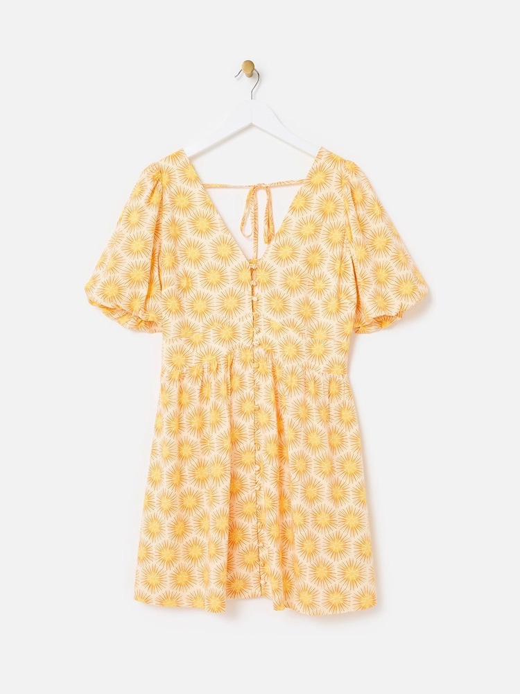 Oliver Bonas Yellow Sunburst Print V-Neck Mini Dress - Image 1 of 5