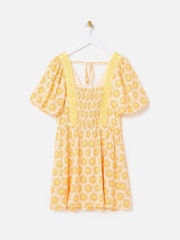 Oliver Bonas Yellow Sunburst Print V-Neck Mini Dress - Image 2 of 5