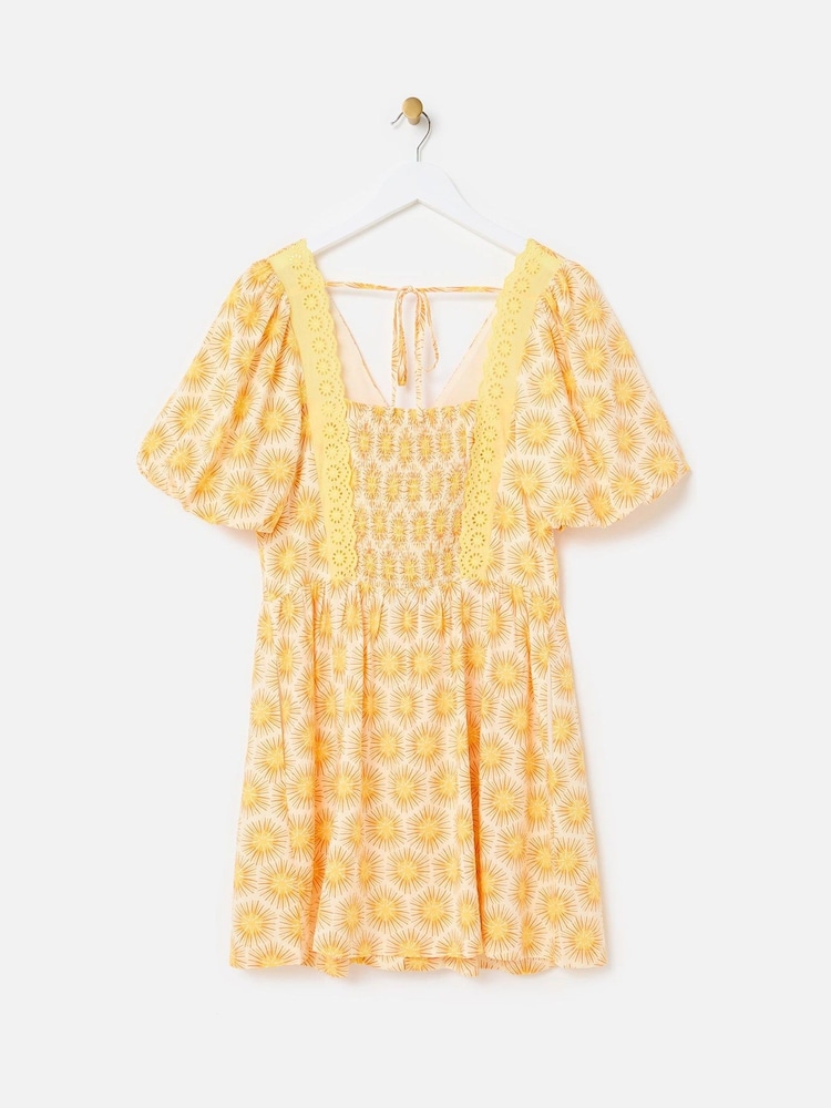 Oliver Bonas Yellow Sunburst Print V-Neck Mini Dress - Image 2 of 5