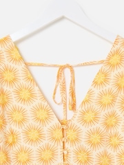 Oliver Bonas Yellow Sunburst Print V-Neck Mini Dress - Image 3 of 5