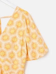 Oliver Bonas Yellow Sunburst Print V-Neck Mini Dress - Image 5 of 5