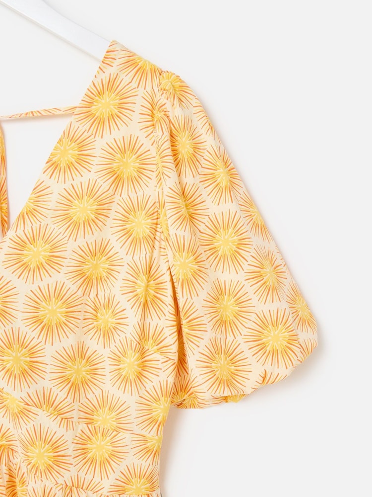 Oliver Bonas Yellow Sunburst Print V-Neck Mini Dress - Image 5 of 5