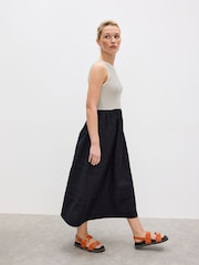 Oliver Bonas Black Monochrome Striped Sleeveless Midi Dress - Image 1 of 8