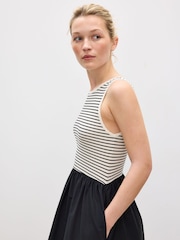 Oliver Bonas Black Monochrome Striped Sleeveless Midi Dress - Image 2 of 8