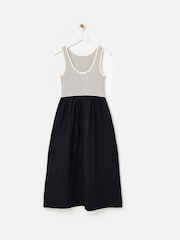 Oliver Bonas Black Monochrome Striped Sleeveless Midi Dress - Image 4 of 8