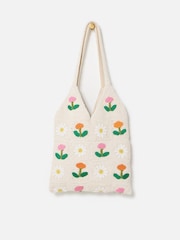 Oliver Bonas Natural Flower Power Cotton Crochet Tote Bag - Image 2 of 8