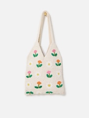 Oliver Bonas Natural Flower Power Cotton Crochet Tote Bag - Image 3 of 8