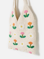 Oliver Bonas Natural Flower Power Cotton Crochet Tote Bag - Image 4 of 8