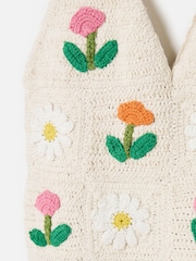 Oliver Bonas Natural Flower Power Cotton Crochet Tote Bag - Image 6 of 8