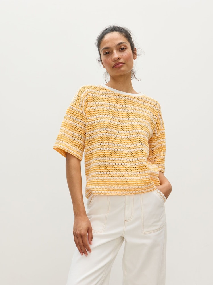 Oliver Bonas Striped Crochet T-Shirt - Imagem 1 de 7