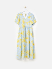 Oliver Bonas Yellow Floral Print V-Neck Linen Blend Midi Dress - Image 3 of 8