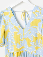 Oliver Bonas Yellow Floral Print V-Neck Linen Blend Midi Dress - Image 5 of 8