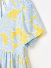 Oliver Bonas Yellow Floral Print V-Neck Linen Blend Midi Dress - Image 6 of 8