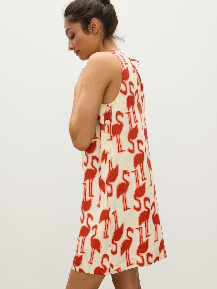 Oliver Bonas Red Cream Flamingo Print Mini Shift Dress - Image 2 of 8