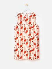 Oliver Bonas Red Cream Flamingo Print Mini Shift Dress - Image 3 of 8