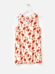 Oliver Bonas Red Cream Flamingo Print Mini Shift Dress - Image 4 of 8