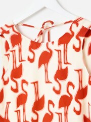 Oliver Bonas Red Cream Flamingo Print Mini Shift Dress - Image 5 of 8