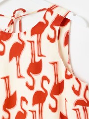 Oliver Bonas Red Cream Flamingo Print Mini Shift Dress - Image 6 of 8