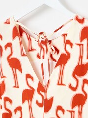 Oliver Bonas Red Cream Flamingo Print Mini Shift Dress - Image 8 of 8