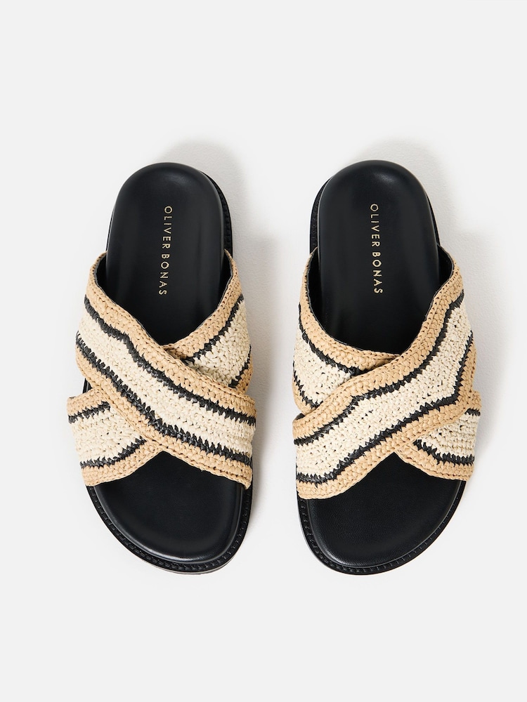 Oliver Bonas Cream Raffia Cross-Over Chunky Sliders - Image 6 of 6