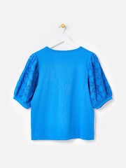 Oliver Bonas Blue Woven Puff Sleeve T-Shirt - Image 4 of 7