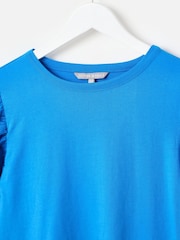 Oliver Bonas Blue Woven Puff Sleeve T-Shirt - Image 5 of 7