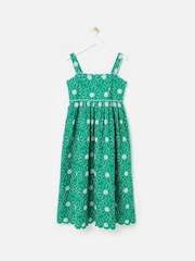 Oliver Bonas Green Daisy Embroidered Scalloped Midi Dress - Image 3 of 7