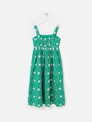 Oliver Bonas Green Daisy Embroidered Scalloped Midi Dress - Image 4 of 7