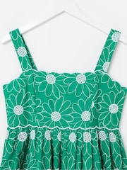 Oliver Bonas Green Daisy Embroidered Scalloped Midi Dress - Image 5 of 7