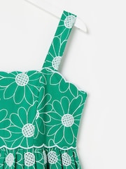 Oliver Bonas Green Daisy Embroidered Scalloped Midi Dress - Image 6 of 7