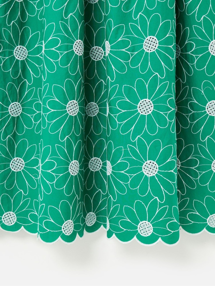 Oliver Bonas Green Daisy Embroidered Scalloped Midi Dress - Image 7 of 7