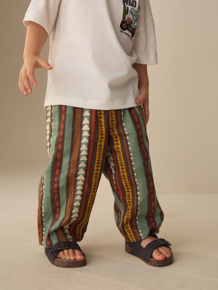Multi Print Wide Fit Linen Blend Pull on Trousers (3mths-7yrs) - Image 2 of 8 Multi Print Wide Fit Linen Blend Pull on Trousers (3mths-7yrs) - Image 2 of 8