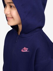 Nike Blue Oversized College Club Fleece Zip-Up Hoodie - Image 3 of 3