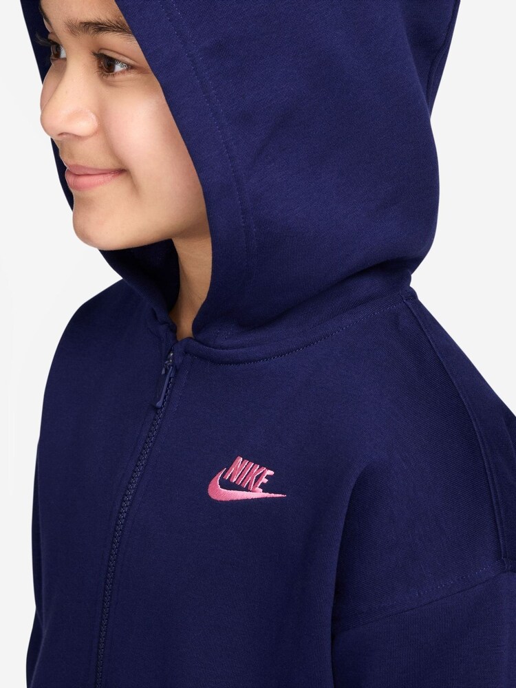 Nike Blue Oversized College Club Fleece Zip-Up Hoodie - Image 3 of 3 Nike Blue Oversized College Club Fleece Zip-Up Hoodie - Image 3 of 3