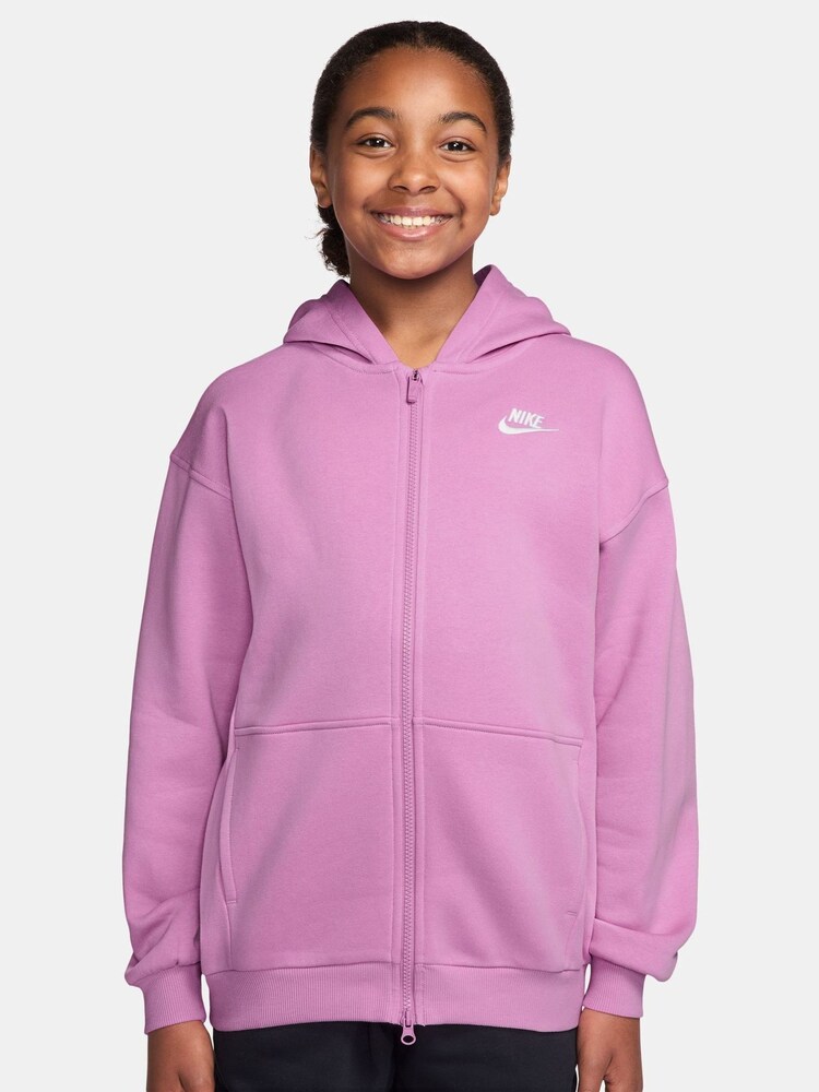 Nike Magenta Pink Oversized College Club Fleece Zip-Up Hoodie - Image 1 of 3 Nike Magenta Pink Oversized College Club Fleece Zip-Up Hoodie - Image 1 of 3